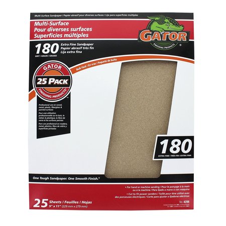 GATOR GRIT Gator 11 in. L X 9 in. W 180 Grit Aluminum Oxide All Purpose Sandpaper 3261